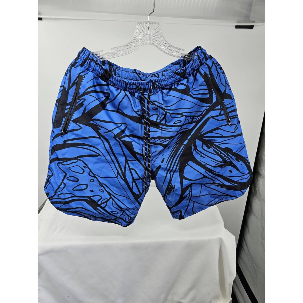 Tango Hotel x Abstrk Mens Blue Black Abstract Graphic Swim Trunks Shorts Size M